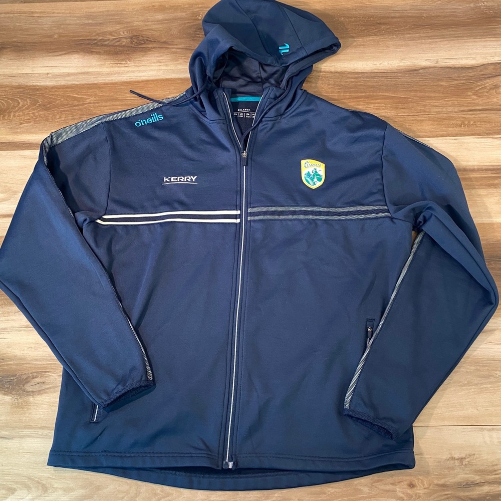 O'Neills Kerry GAA Full Zip Hoodie Men 2XL Navy Blue Fleece Lined Jacket Ciarrai